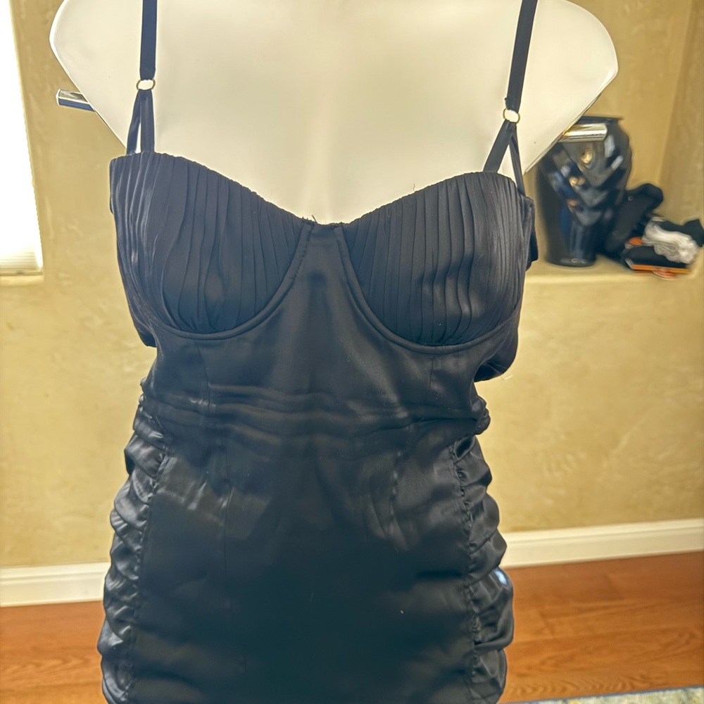 Guess Marciano Black Silk Ruched Corset Bustier Top Small Y2K Sexy Sz Large - Picture 4 of 7